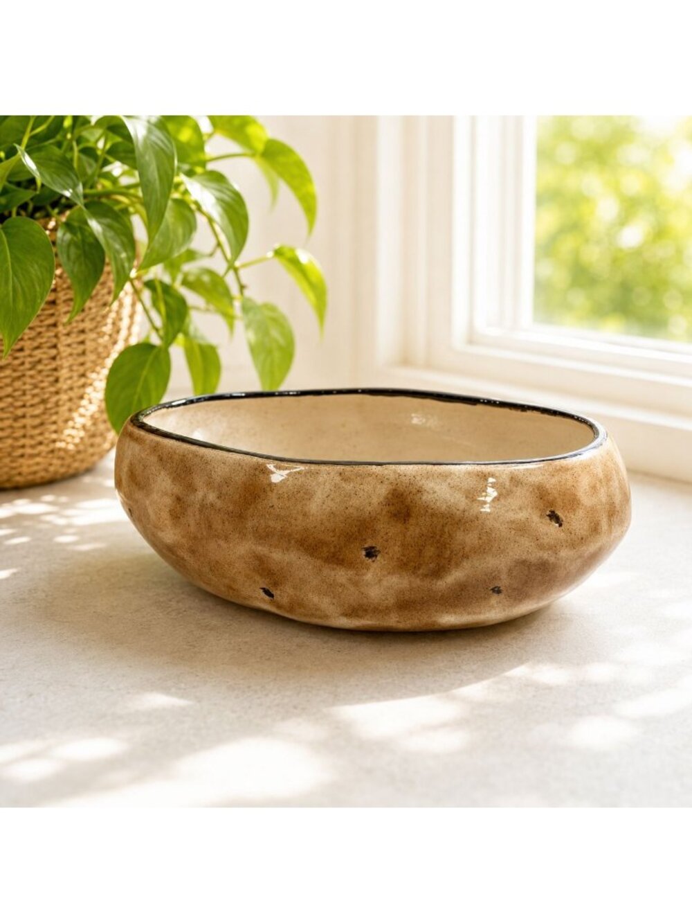Vintage Potato Shaped Studio Pottery Bowl Rustic Farmhouse Ceramic‎ Serving Dish